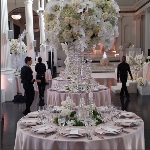 "Arcadi" and" Romi" Crystal Candelabras and "Chloe" Crystal Flower Stands