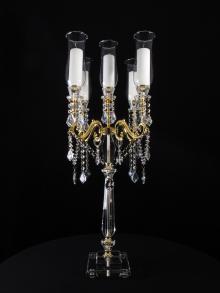 Crystal and Gold Candelabra with hurricanes for Centerpiece forWeddings and Events for rental 