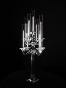 Crystal Candelabra Centerpiece with Taper Candle Covers for Weddings and Events for Rental